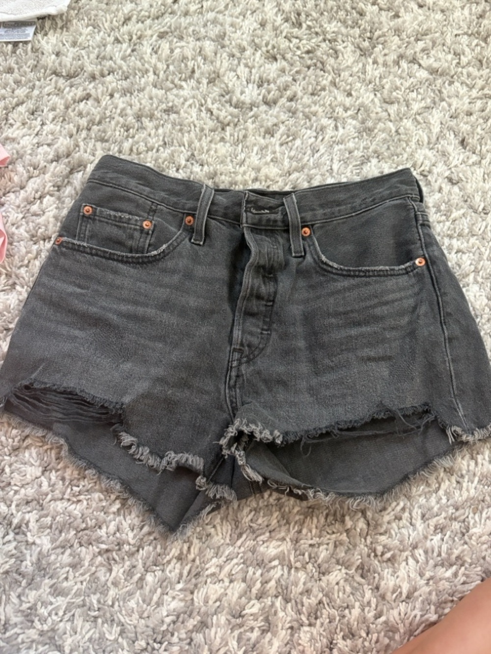 Levi's Black Frayed Hem Denim Cutoff Shorts